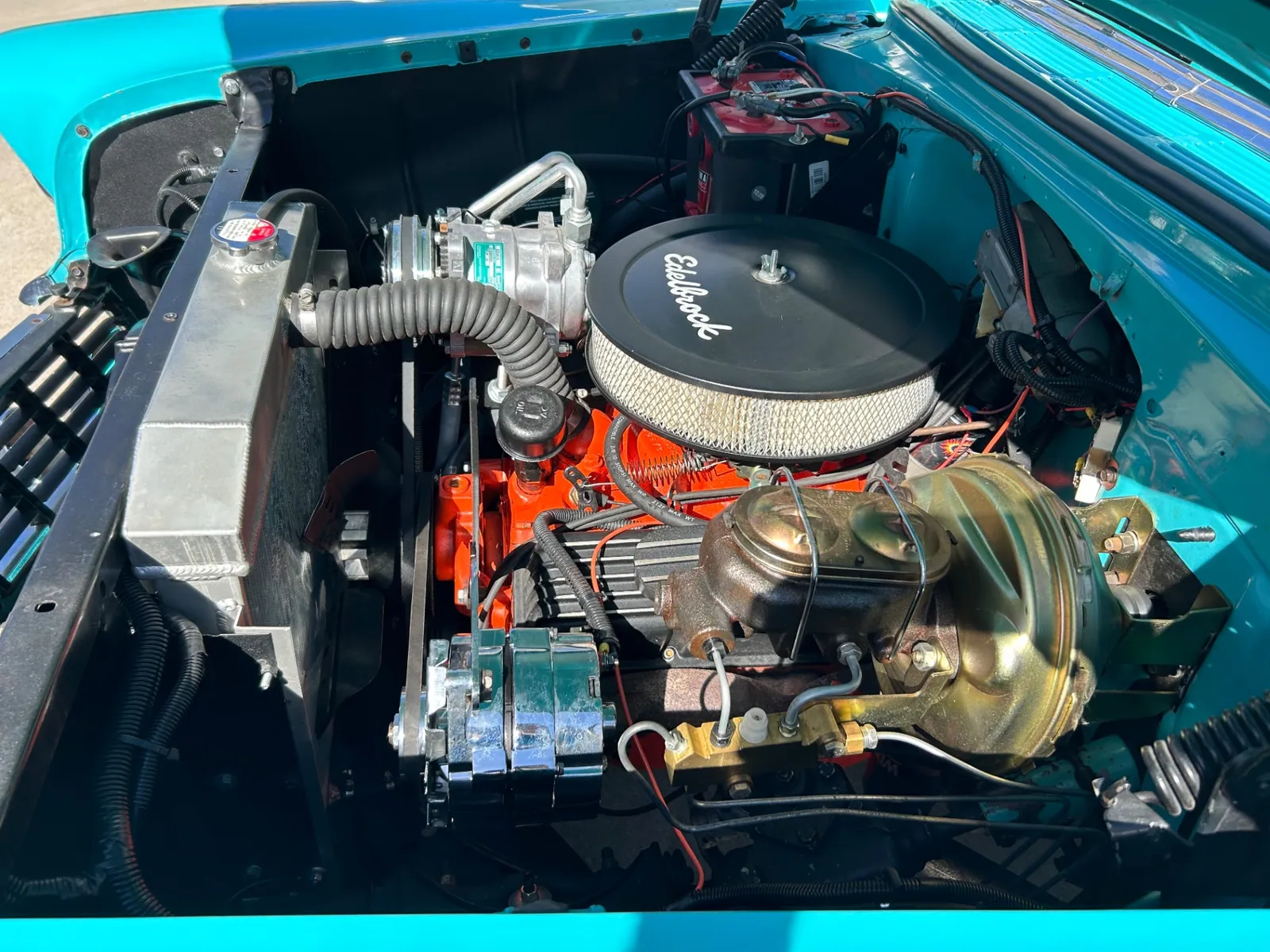 Engine bay of the 1956 Chevrolet Bel Air