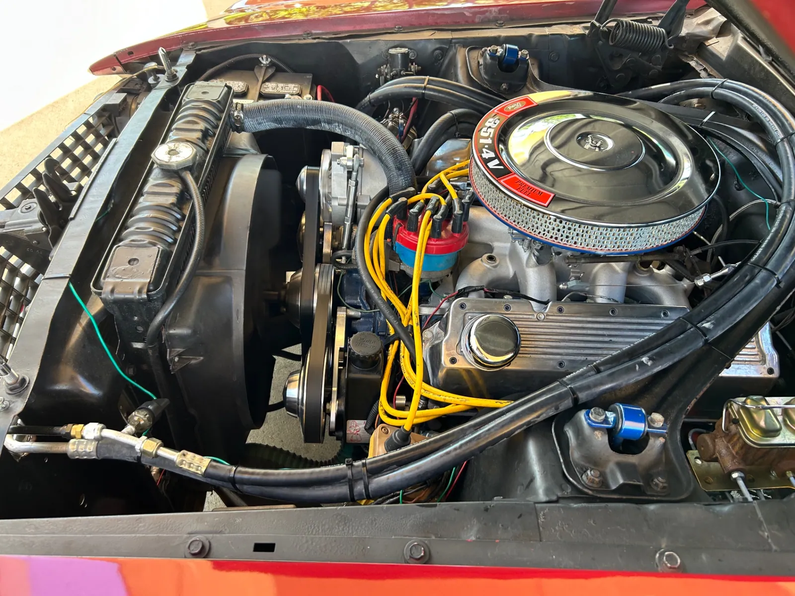 Engine bay of the 1969 Ford Mustang Mach 1
